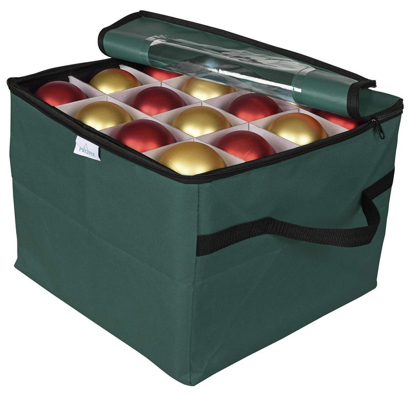 ProPik Christmas Ornament Storage Box, Organizer Holds Up to 48 Xmas Balls with 3 Separate Removable Trays, Container has Dividers to Organize Holiday Tree Ornaments (Green) - Image 2